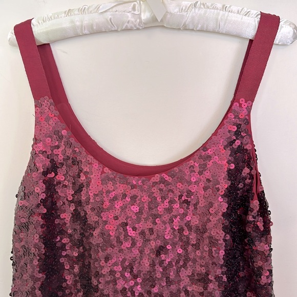 Theory Sequin Cocktail Shift Dress Size 8 Midi Burgundy Fully Lined Silk Shell - Picture 4 of 9